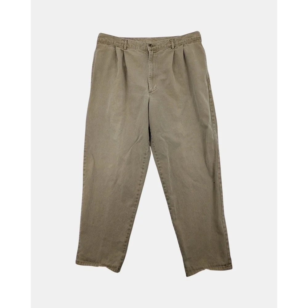 Vintage L.L. Bean Double L Chinos Mens 36x30 Khaki Pleated Relaxed Fit Pants